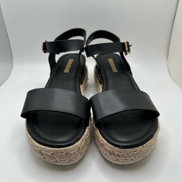 CUSHIONAIRE Women's Espadrille Platform Wedge Sandal 6.5 BLACK - Picture 2 of 7